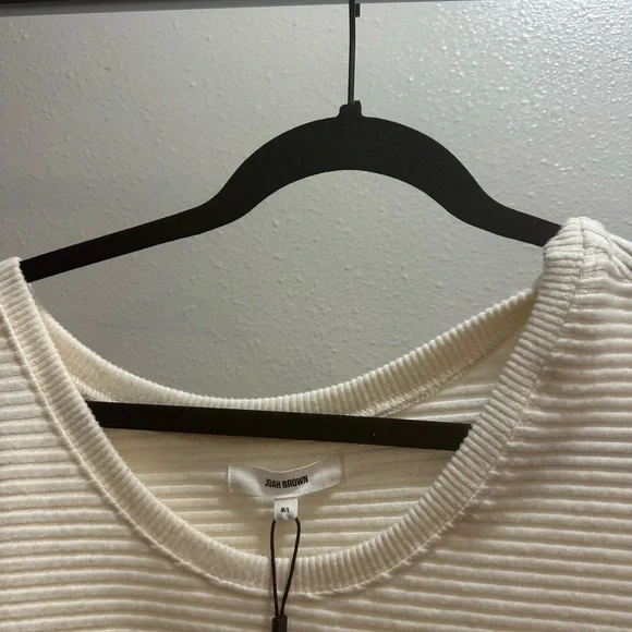 Joah Brown Cream Crew Neck Sweater with Textured Knit